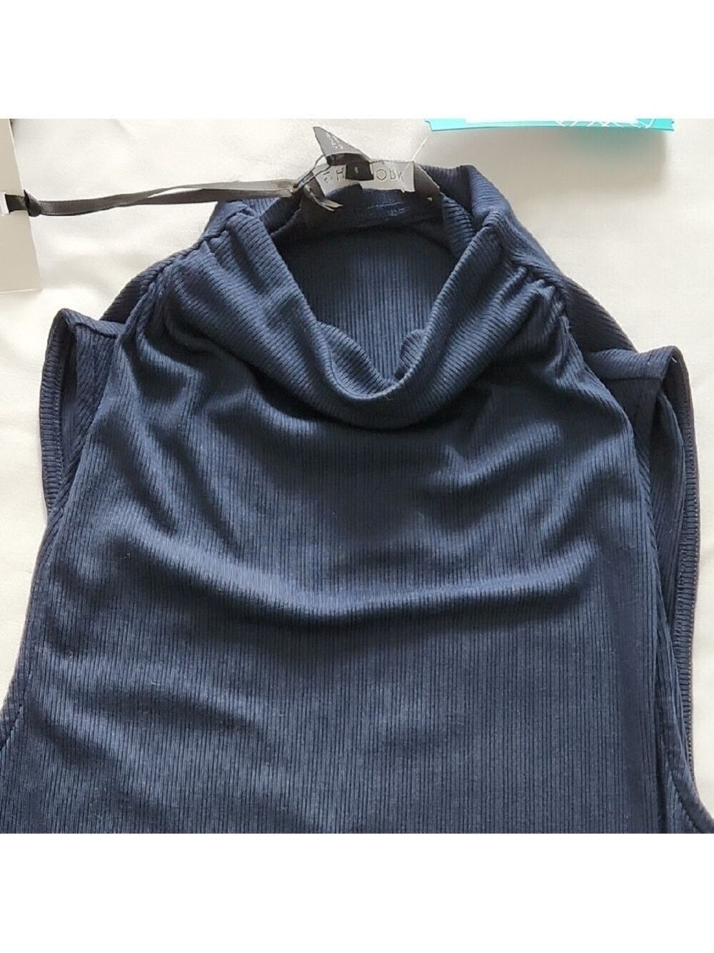 Sleeveless Navy Mock Tank Top - Picture 3 of 8